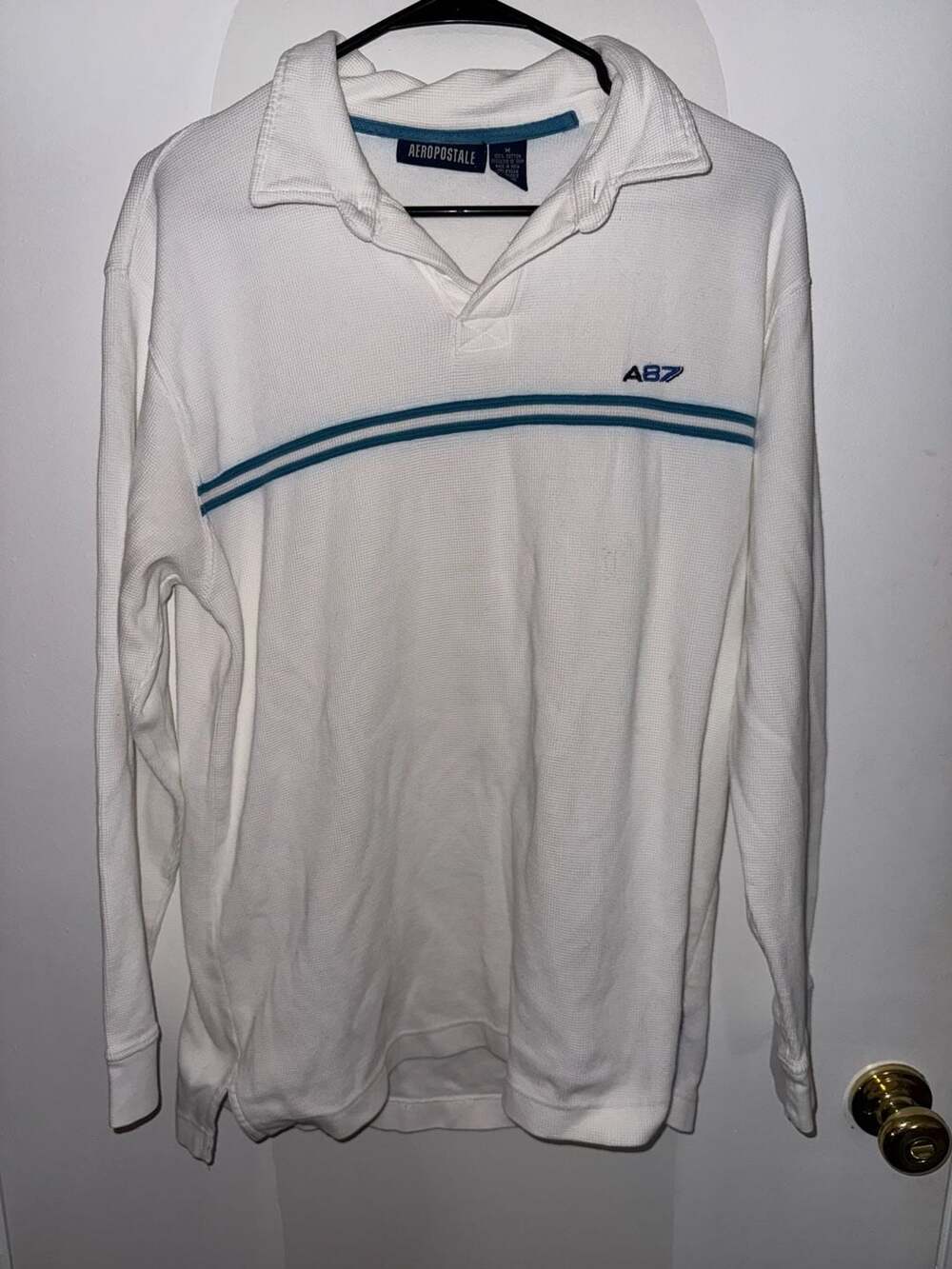 Aeropostale A87 Vintage Waffle Knit Long Sleeve Polo Shirt